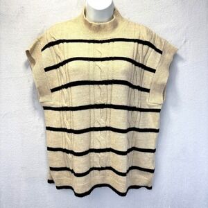 Maeve By Anthropologie Cable Knit Sweater Vest Womens Large Beige Striped Boxy